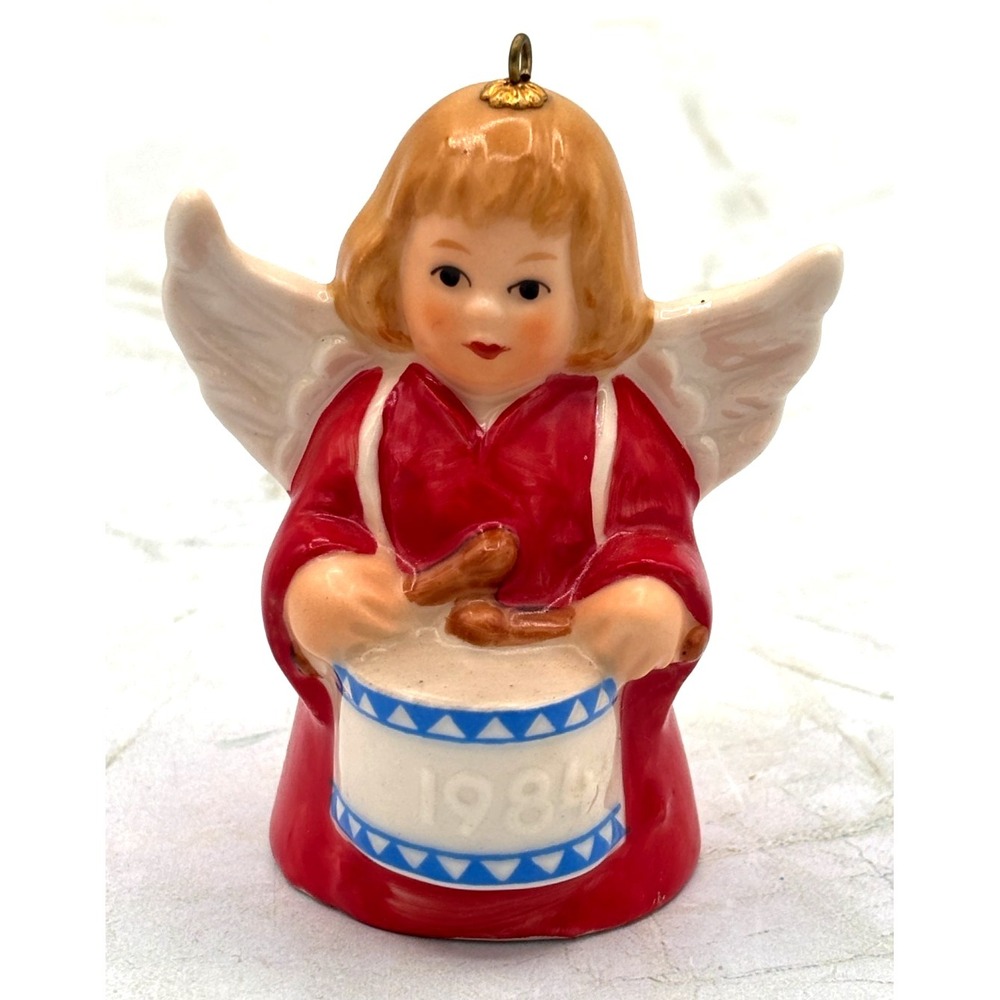 Goebel Annual Angel Bell Ornament 1984 Drum Red West Germany Vintage Porcelain